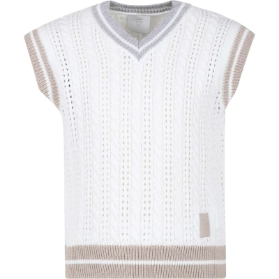 Eleventy Kids' Ivory Vest Sweater For Boy With Logo