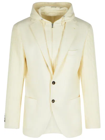 ELEVENTY ELEVENTY IVORY WOOL AND CASHMERE BLAZER MEN