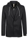 Eleventy Tailored Navy Blue Jacket With Integrated Hood And Contemporary Design In Black