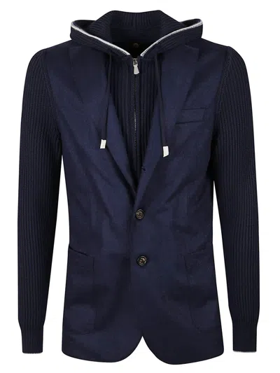 Eleventy Long-sleeved Hooded Paneled Jacket In Blue