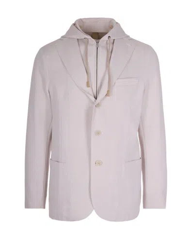 Eleventy Hooded Buttoned Jacket In Neutral