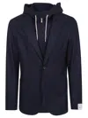 Eleventy Contemporary Single-breasted Jacket With Integrated Hood In Blue
