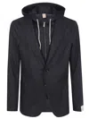 Eleventy Tailored Navy Blue Jacket With Integrated Hood And Contemporary Design In Black