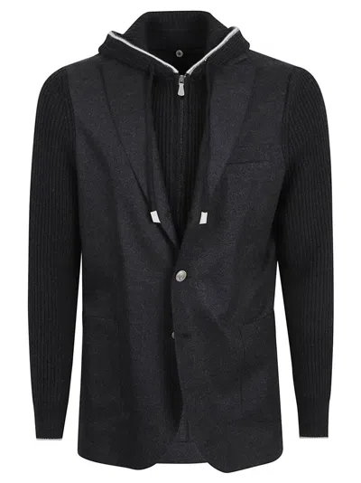 Eleventy Tailored Blazer With Ribbed Knit Sleeves In Black