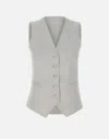 Eleventy Wool Linen Gilet In Ice Grey