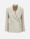 Eleventy Ecru Wool Linen Blazer With Stripes