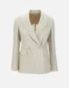 Eleventy Ecru Wool Linen Blazer With Stripes In Neutral