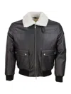 Eleventy Classic Brown Bomber Jacket With Shearling Collar In Black