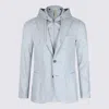 Eleventy Hooded Blazer With Front Pockets And Long Sleeves In Blue