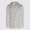 Eleventy Hooded Blazer With Front Pockets And Ribbed Sleeves In White