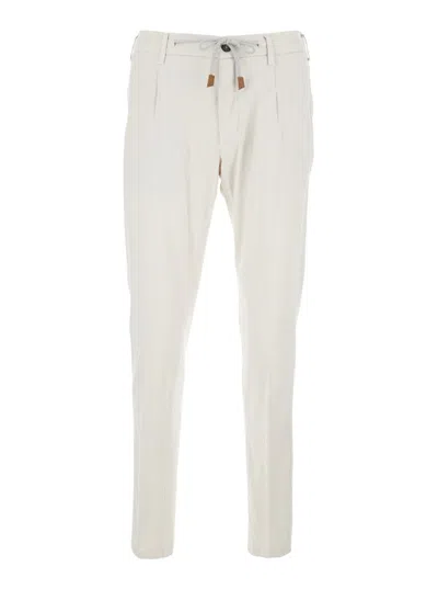 Eleventy White Drawstring Waist Pants In Cotton Man In Grey