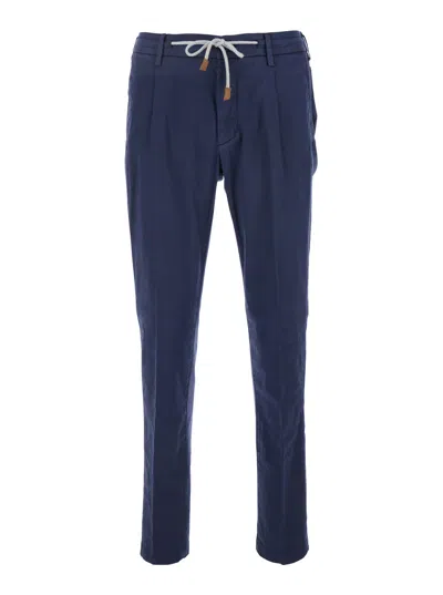 ELEVENTY BLU DRAWSTRING WAIST PANTS IN COTTON MAN