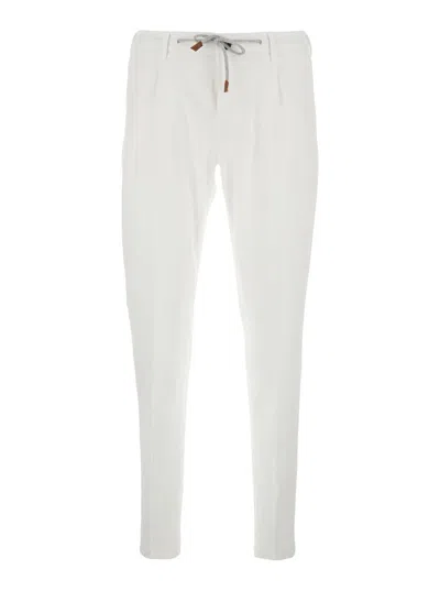 ELEVENTY WHITE PANTS WITH ELASTIC DRAWSTRING WAIST AND TAPERED LEG IN COTTON BLEND STRETCH WOMAN