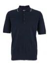 Shop Eleventy Blue Sweater With Classic Collar And Fringed Hem In Fabric Man