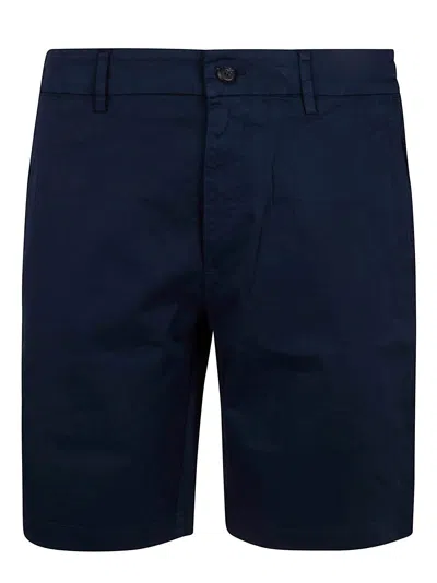 Eleventy Knee-length Tailored Cotton Shorts With Elastic Waistband In Blue