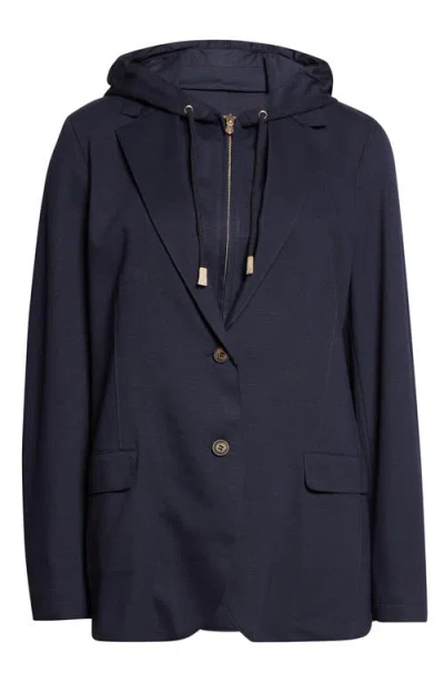 Eleventy Knit Jacket With Hoodie Inset In Blue