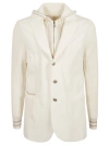 Eleventy Drawstring-hooded Single-breasted Jacket In White