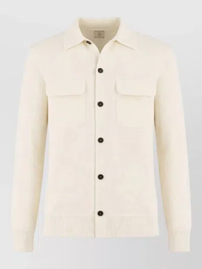 Eleventy Knit Shirt Chest Pockets Ribbed Trims In Neutral