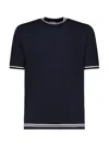 Eleventy Blue Knit T Shirt With Contrasting Details In Blue