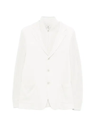 Eleventy Knit-sleeve Blazer In White