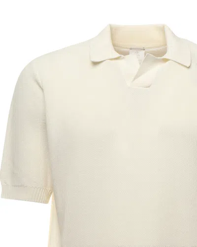 Eleventy Knitted Cotton Bowling Collar Polo In Bianco