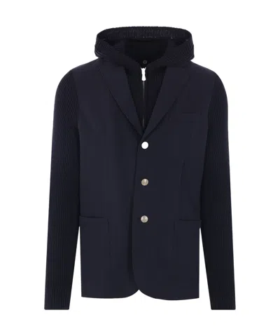 Eleventy Knitted Hooded Jacket In Blue