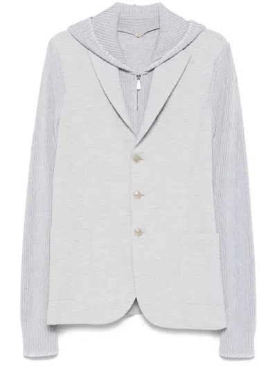 Eleventy Knitted-panels Blazer In Grey