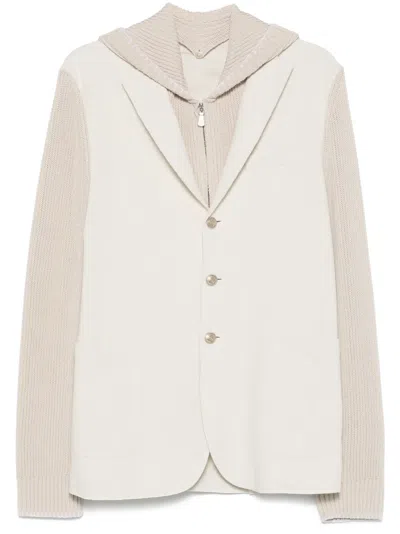 Eleventy Knitted-panels Blazer In Neutrals