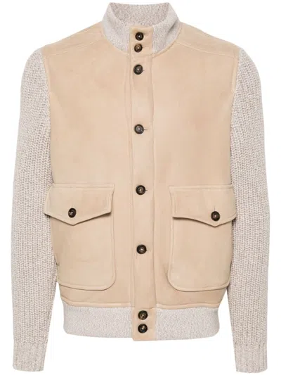 Eleventy Knitted-panels Jacket In Sand