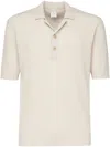 Eleventy Textured Cotton Polo With Ribbed Collar In Neutrals