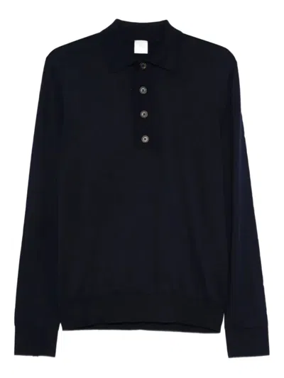 Eleventy Knitted Polo Sweater In Blue