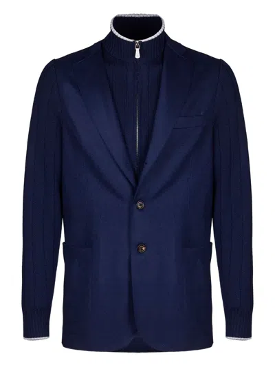 Eleventy Knitted-sleeves Blazer In Blue