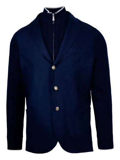 Eleventy Knitted-sleeves Wool Blazer In Blue