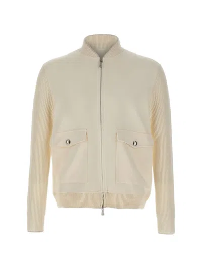 Eleventy Knitted-sleeve Zip-up Jacket In Neutral
