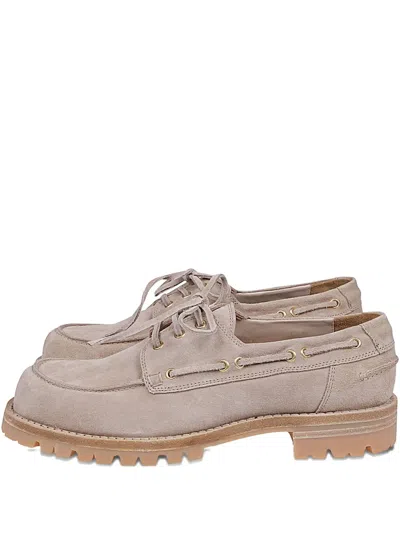 Eleventy Lace-up Leather Boat Shoes In Neutral