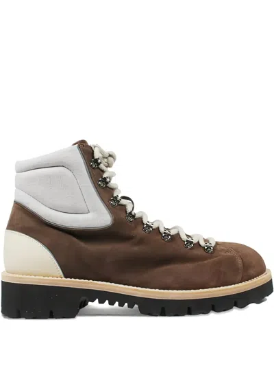 Eleventy Lace-up Zip Boots In Brown