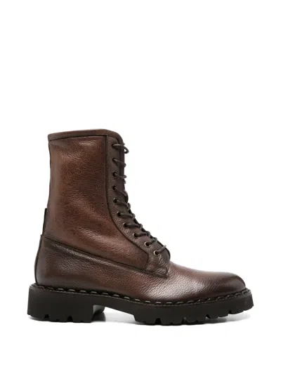Eleventy Lace-up Leather Boots In Multi