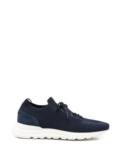 Eleventy Lace-up Panelled Sneakers In Blue