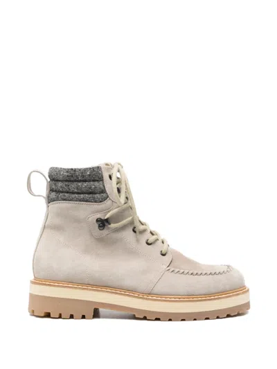 Eleventy Lace-up Whipstitch-detail Boots In Neutral