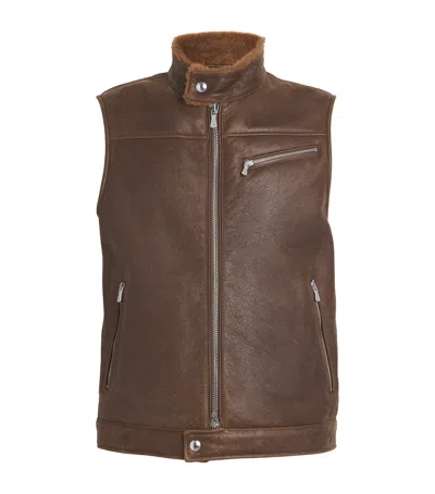 Eleventy Lambskin Shearling Gilet In Brown