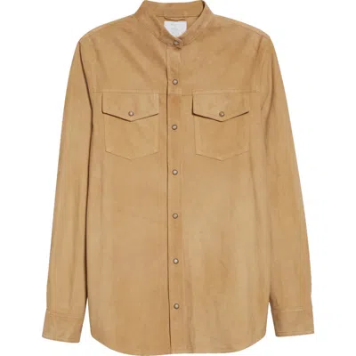 Eleventy Lambskin Suede Overshirt In Brown