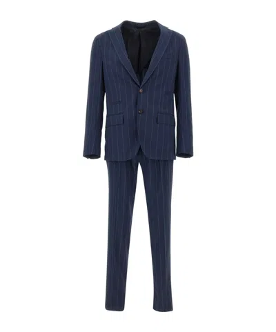 Eleventy Lapel Long Sleeve Suit In Blue