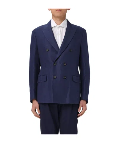 Eleventy Lapel Long-sleeved Suit Coat In Blue