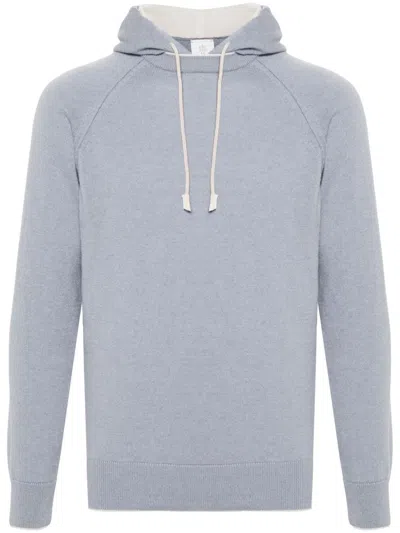 Eleventy Layered Cashmere Hoodie In Blue