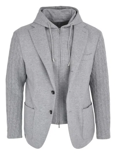 ELEVENTY LAYERED SINGLE-BREASTED HOODED BLAZER