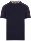 Eleventy Black Crewneck T-shirt With Layered Collar In Blue