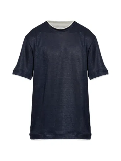 Eleventy Layered-detail T-shirt In Blue