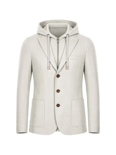 Eleventy Layered-effect Hooded Blazer In White