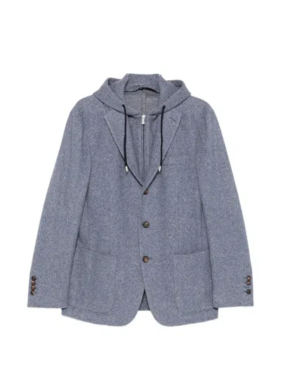 Eleventy Layered-effect Hooded Jacket In Blue