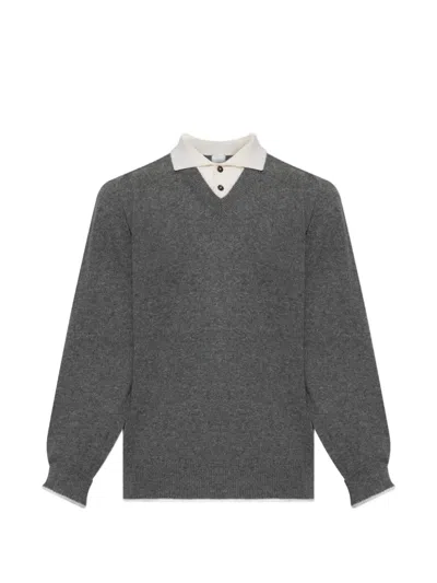 Eleventy Layered-effect V-neck Sweater In Gray